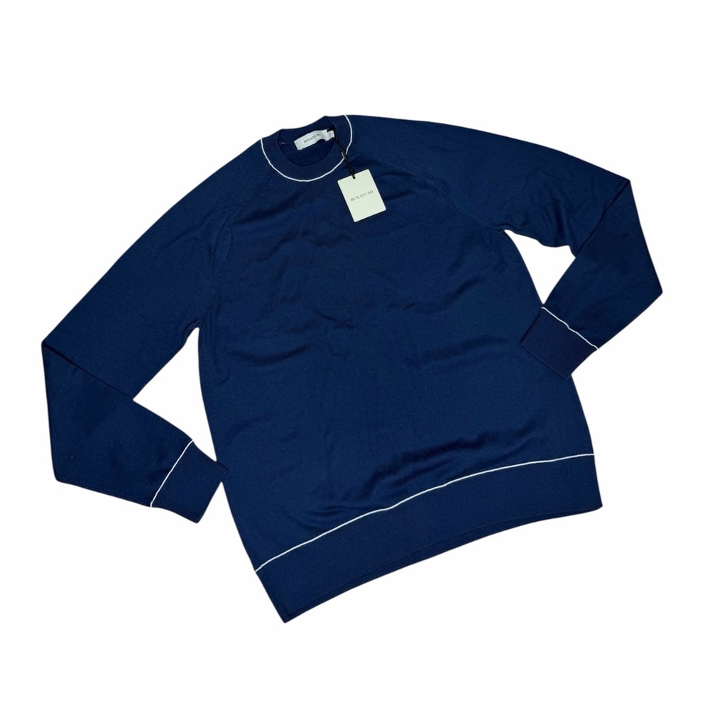 Bugatchi Navy Crewneck Sweater with White Trim size small